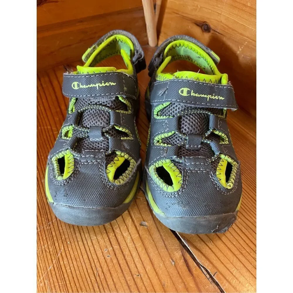 Champion Boys Sandals - Size 10 - Neon Green And Grey